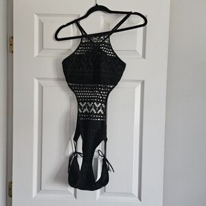 Stylish Black One Piece Swim with Geometric Patterns
